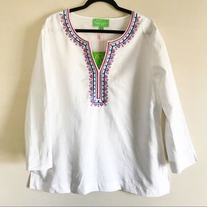 Pappagallo XL White Colorful Printed Blouse